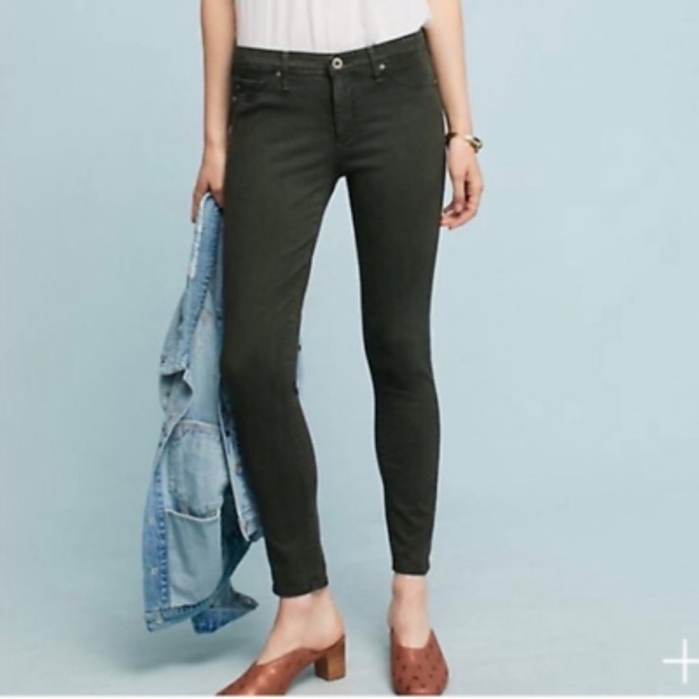 Ag The Abbey Ankle Midrise Super Skinny Ankle Jeans in Dark Olive Green Size 26